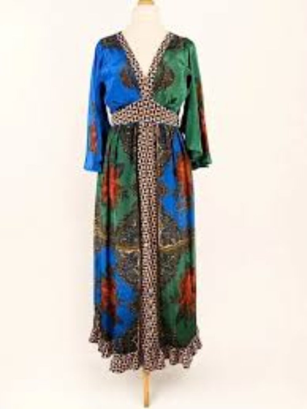 Anthropologie Farm x Anthropologie Flutter Sleeve Bell Kimono Floral Blue Green - Picture 5 of 6